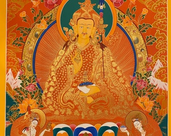 Rare Genuine Hand Painted Master piece Tibetan Thangka Guru Remborche Buddha  Padmasambhava Gold Painting  Meditation Buddhism Nyingma