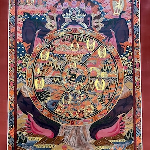 Rare Master Piece Genuine Hand Painted Tibetan Wheel of life Buddha thangka thanka Painting Meditation Buddhism Karmapa Silk Hanging