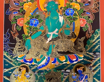 Hand Painted Master piece Tibetan HandPainted  Green Tara thanka  Painting Buddhism meditation Thangka Yoga Arya Tara Mother brocade