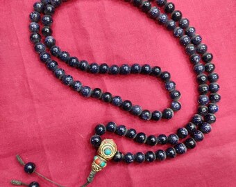 2 x (2 MALA) Genuine Tibetan Hand made Mala Om Mala Meditation Rudraksha Boddhi Turquoise Sandalwood zade buddha yoga Jewellery locket 24