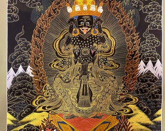 Genuine Hand Painted Master piece Tibetan Thangka painting Hindu Painting of Kalika Kali Mahakali Goddess Ekajati Protector