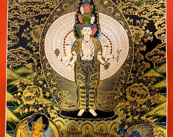 Genuine HandPainted Master Piece 1000 Hand Chenrezig Avalokitshvera Tibetan Buddha thangka thanka Painting meditation Compassion Yoga