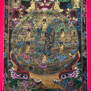 Large Master Piece Genuine Original Hand Painted Tibetan Wheel of life Mandala thangka thanka Painting Buddha Meditation Yoga Bavachakra