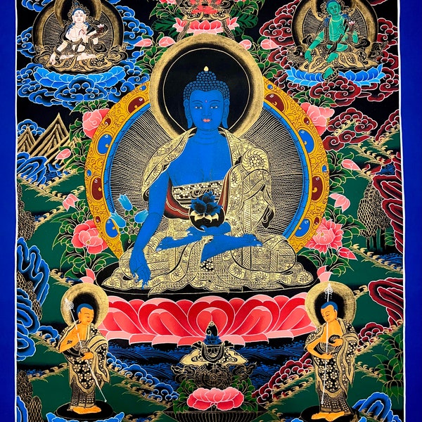 Rare Genuine Master Piece HandPainted Tibetan Medicine Buddha thangka thanka Painting Meditation Buddhism Bhaisajyaguru Supreme healer