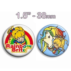 Rainbow Brite Set mit 2 Knöpfen/Clips/Magneten 1,5" - 3,8 cm
