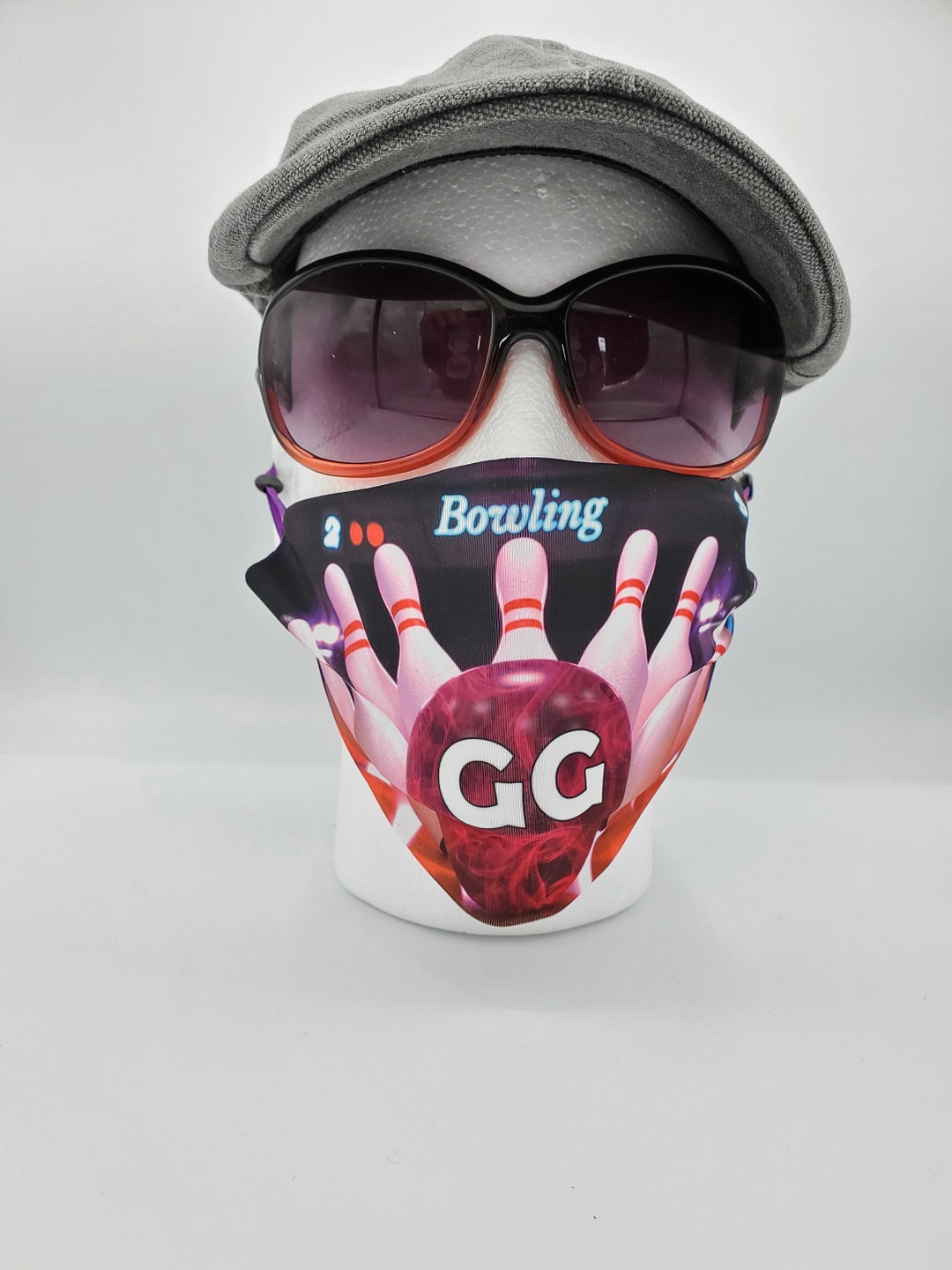 Purple Bowling Ball Face Mask, Custom With Name, 2 Layer Pocket Mask