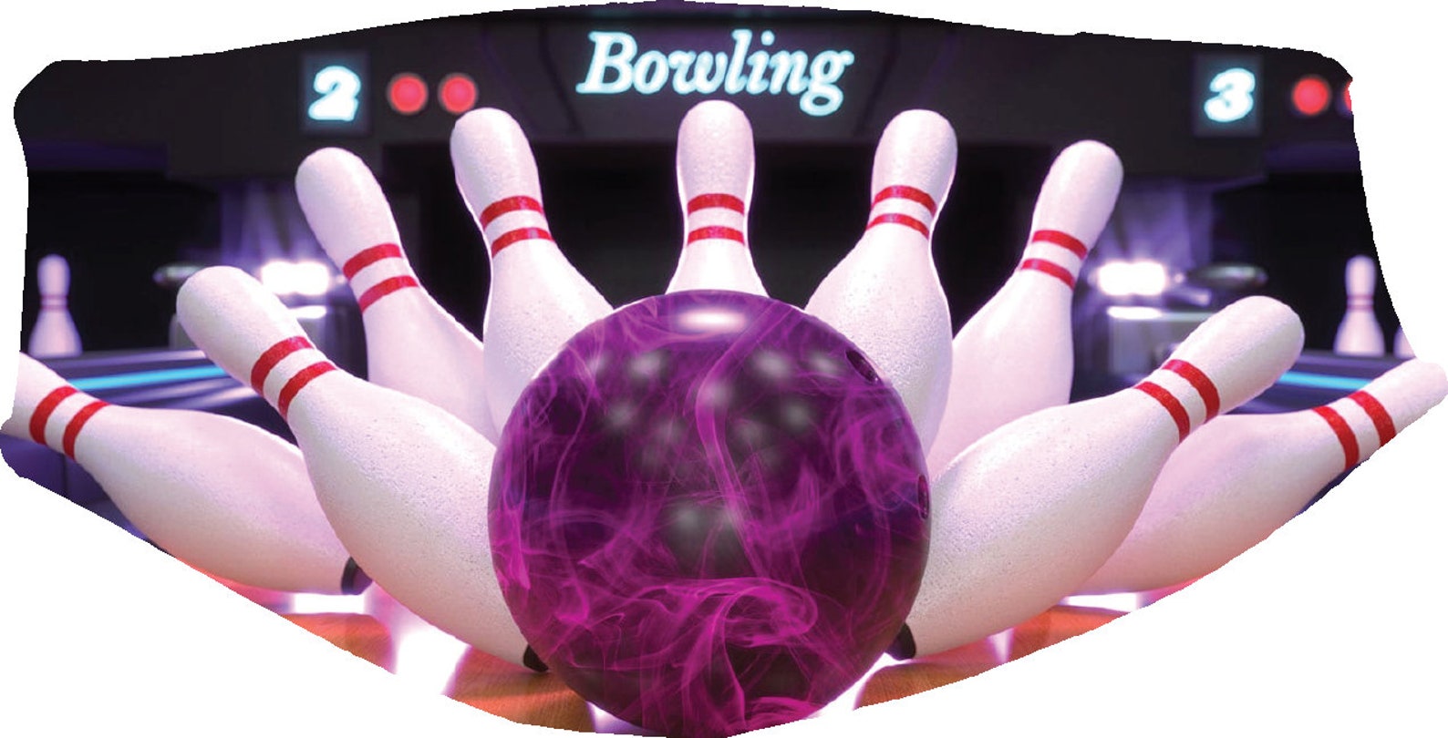 Purple Bowling Ball Face Mask, Custom With Name, 2 Layer Pocket Mask