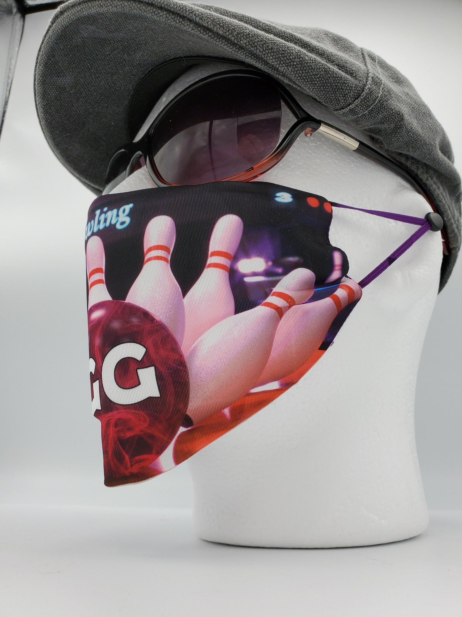 Purple Bowling Ball Face Mask Custom With Name 2 Layer Etsy