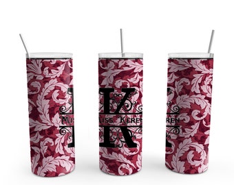Swirl Design #2 Monogram 20 Ounce Stainless Steel Tumbler with straw and lid- Personalized Monogram