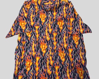Flames Direct Vintage Button Up Shirt Mens XXL Made in USA Short Sleeve Graphic Flame Print Retro Streetwear Y2K