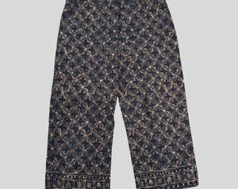 Lauren Ralph Lauren Crop Pants Womens Size 8 Black Beige Tribal Print Cropped Pants Boho Designer Casual Summer Style