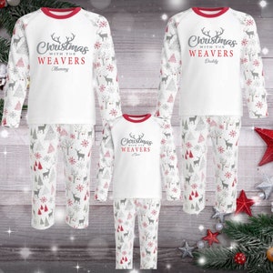 Personalised Family  Matching Surname Christmas Pyjamas Festive matching family Reindeer Pyjamas Christmas Eve Box Pajamas