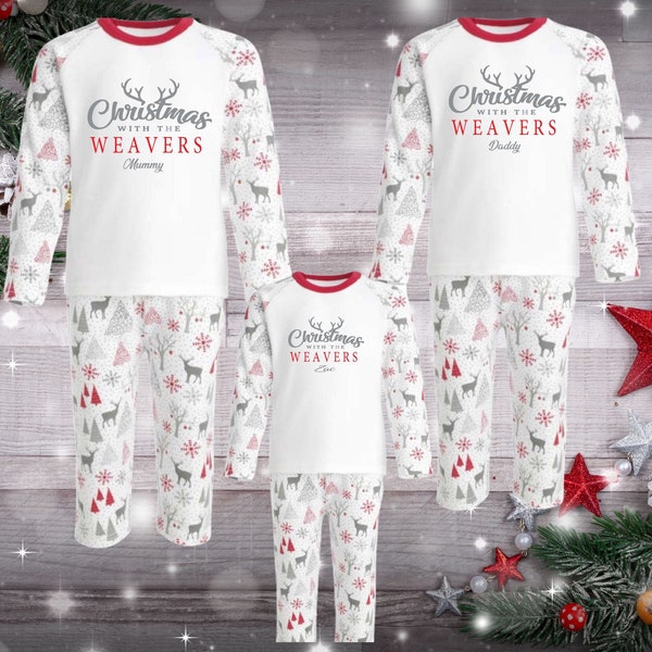 Personalised Family  Matching Surname Christmas Pyjamas Festive matching family Reindeer Pyjamas Christmas Eve Box Pajamas