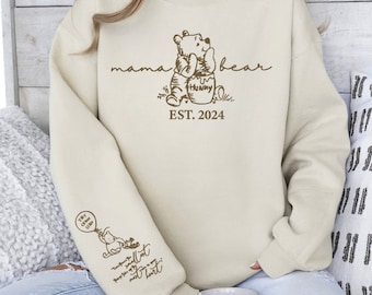 Felpa personalizzata Winnie the Pooh Mama Bear – Nomi + Anno di nascita, regalo per la mamma nel Regno Unito