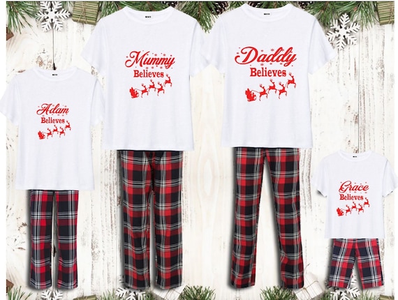 White Family Matching Christmas Personalised Tartan Pyjamas