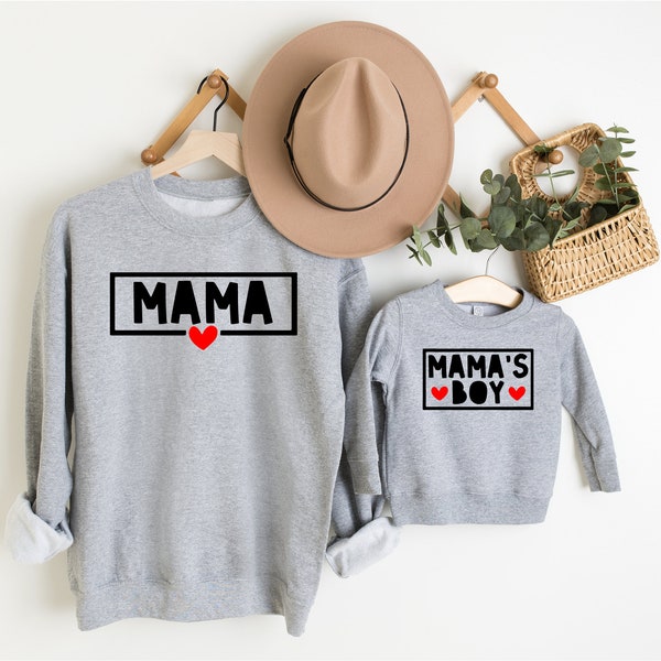 Matching Mama et Mamas Boy Grey Rainbow Sweatshirts Matching Twinning Set Mum Son Matching Tops Cadeaux pour elle, Cadeaux pour Maman