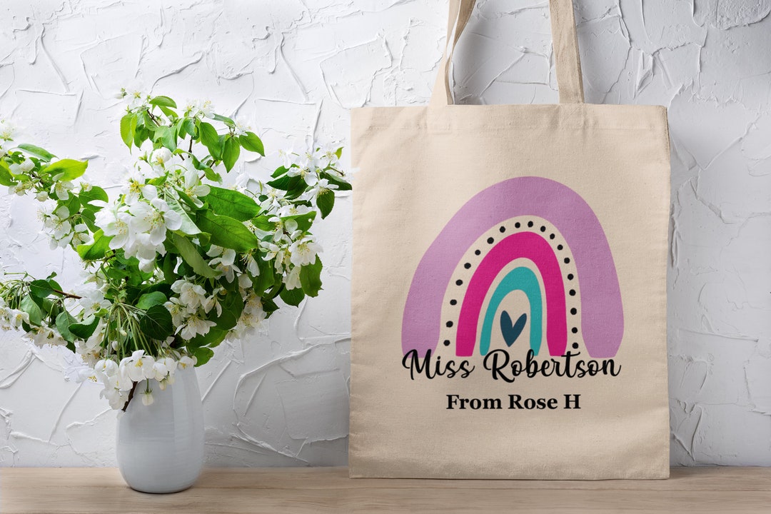 Personalized Teacher Tote Bag, Rainbow Cotton Gift - Etsy