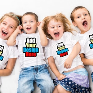 Children Kids T-shirt MockUp, Kids White T-Shirt Bella Canvas Fruit of the Loom Gildan, Child Mock Up, Girl Photo Boy Siblings Template