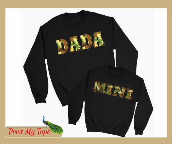 Passende Papa und Mini Sweatshirts mit Camo Print Schriftzug Papa
