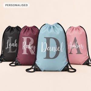 Personalised School PE Bag Swimming with Name Initial, Back to School Drawstring Backpack