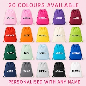 Personalised Cotton Drawstring PE Bag, Any Name Gym Sack, Kids School Sports Rucksack