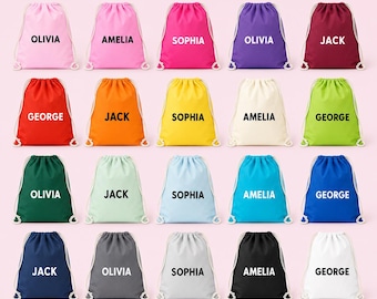 Personalised Cotton Drawstring PE Bag, Any Name Gym Sack, Kids School Sports Rucksack