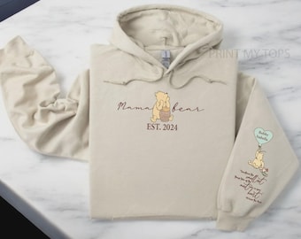 Personalised Winnie the Pooh Mama Bear Hoodie – Custom Names & Est. Year, Gift for Mum UK