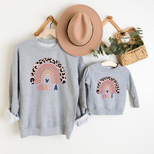 Matching Mama and Mini Grey Rainbow Sweatshirts Matching Twinning Set Mum Daughter Matching Tops Gifts for Her, Gifts For Mum