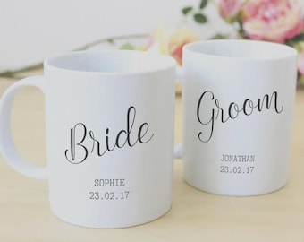 Personalized Bride and Groom Mugs – Wedding Gift Set