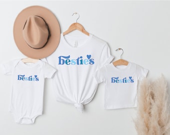 Blue Besties Matching Mama Mini Family White T-shirts