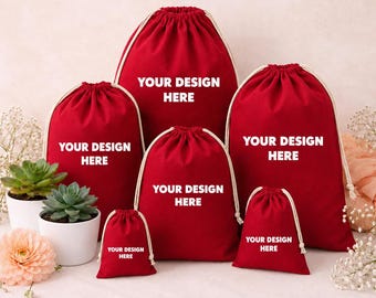 Personalised Cotton Drawstring Bags, Custom Text Photo Logo, Wedding Favours Hen Party Bridesmaid Gifts