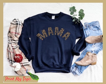 Animal Print Mama Sweatshirt, Quirky Cotton Blend
