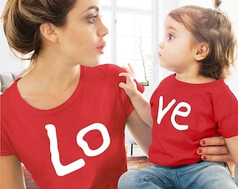 Mummy & Child Matching LOVE Red T-shirts Valentines Day Photo Shoot Family Tops