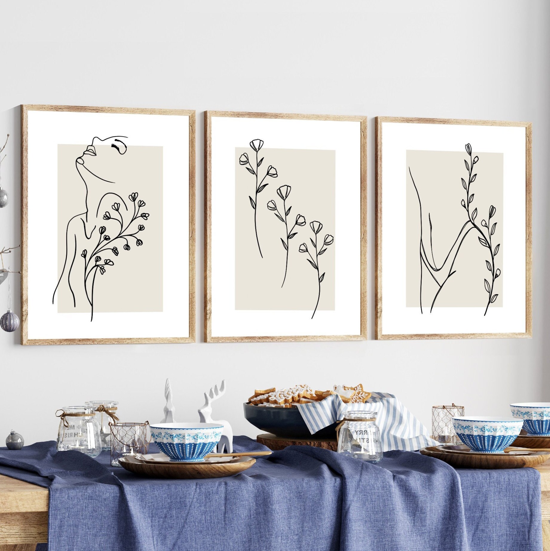 Set of 3 Prints, Gallery Wall Set, Female Line Art, Nude Line Drawing ...
