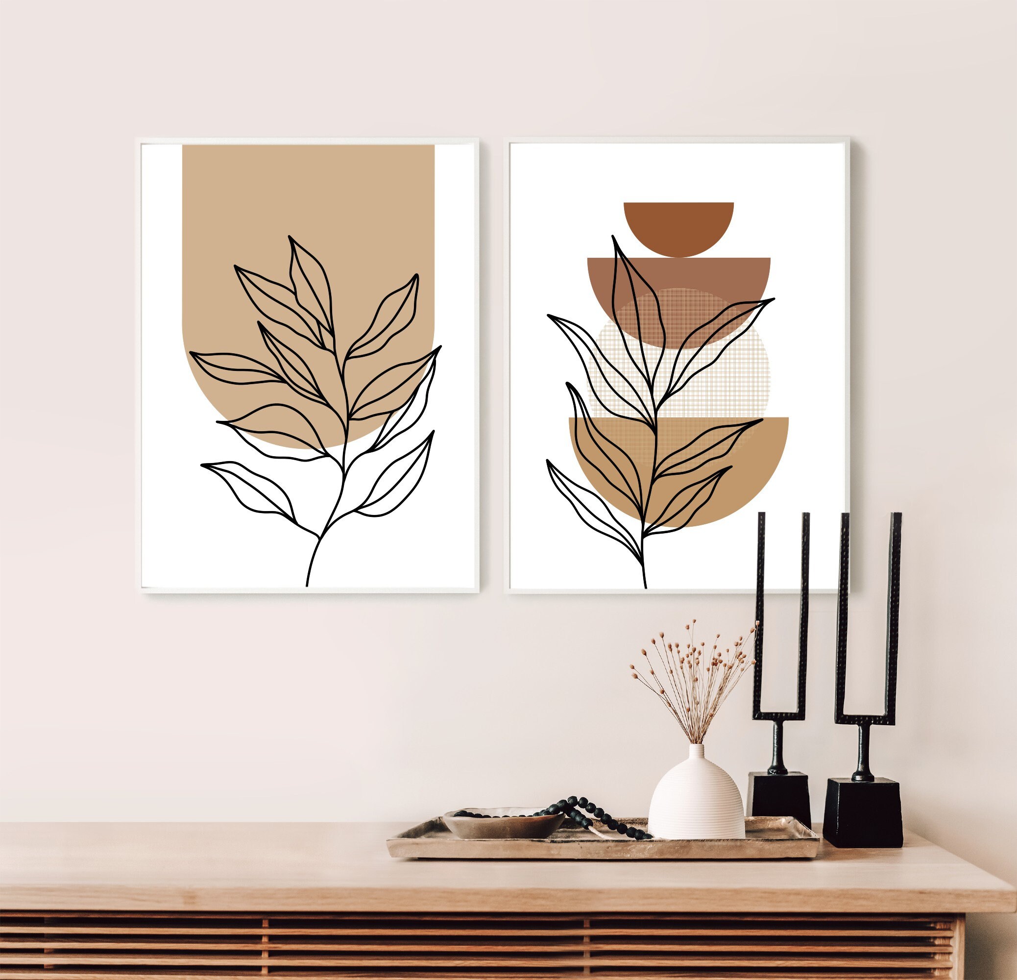Mid Century Modern Boho Wall Art, Set of 3 Prints, Boho Digital Art ...