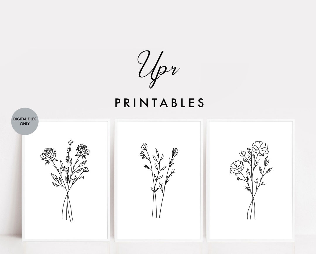 Line Art Herbs, 3 Piece Wall Art, Set of 3 Prints, Wall Art Set, Boho Wall Decor, Nature Wall