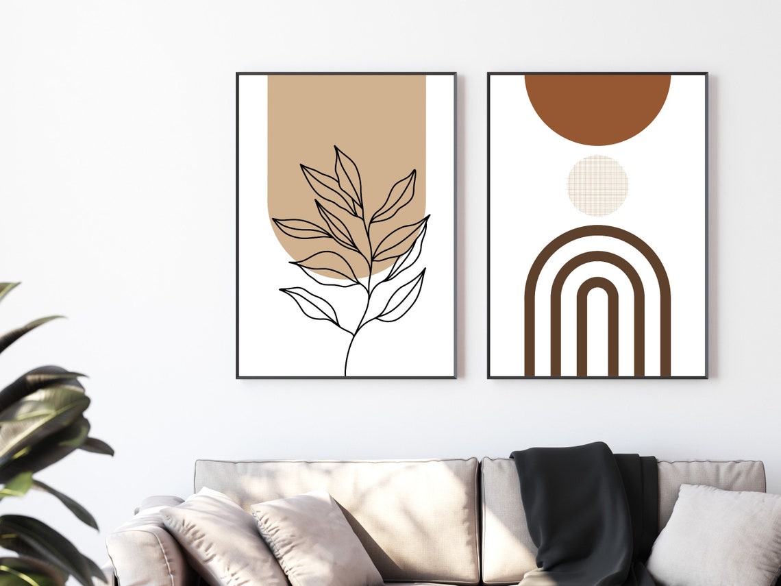 Mid Century Modern Boho Wall Art, Set of 3 Prints, Boho Digital Art ...