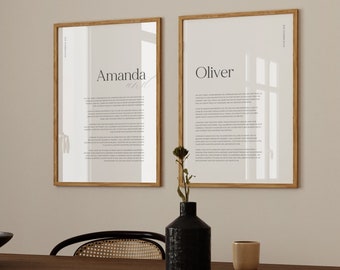 Personalized Wedding Vows Set, Custom Her His Vows Gift, Framed Vows Canvas, Modern Vows Art, Wedding Anniversary Gift | TE02