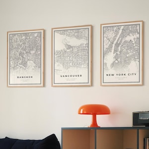 Set of 3 Custom City Map Prints, Personalized Location Wall Art