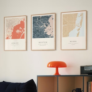 Lot de 3 plans de la ville personnalisés, palettes de couleurs design, affiches personnalisées des villes, rues et lieux d'origine, art mural carte moderne pour bureau à domicile | 24