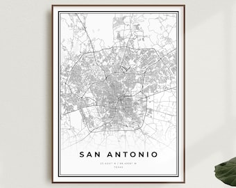San Antonio Texas Map Print, Modern Minimalist Office Wall Art