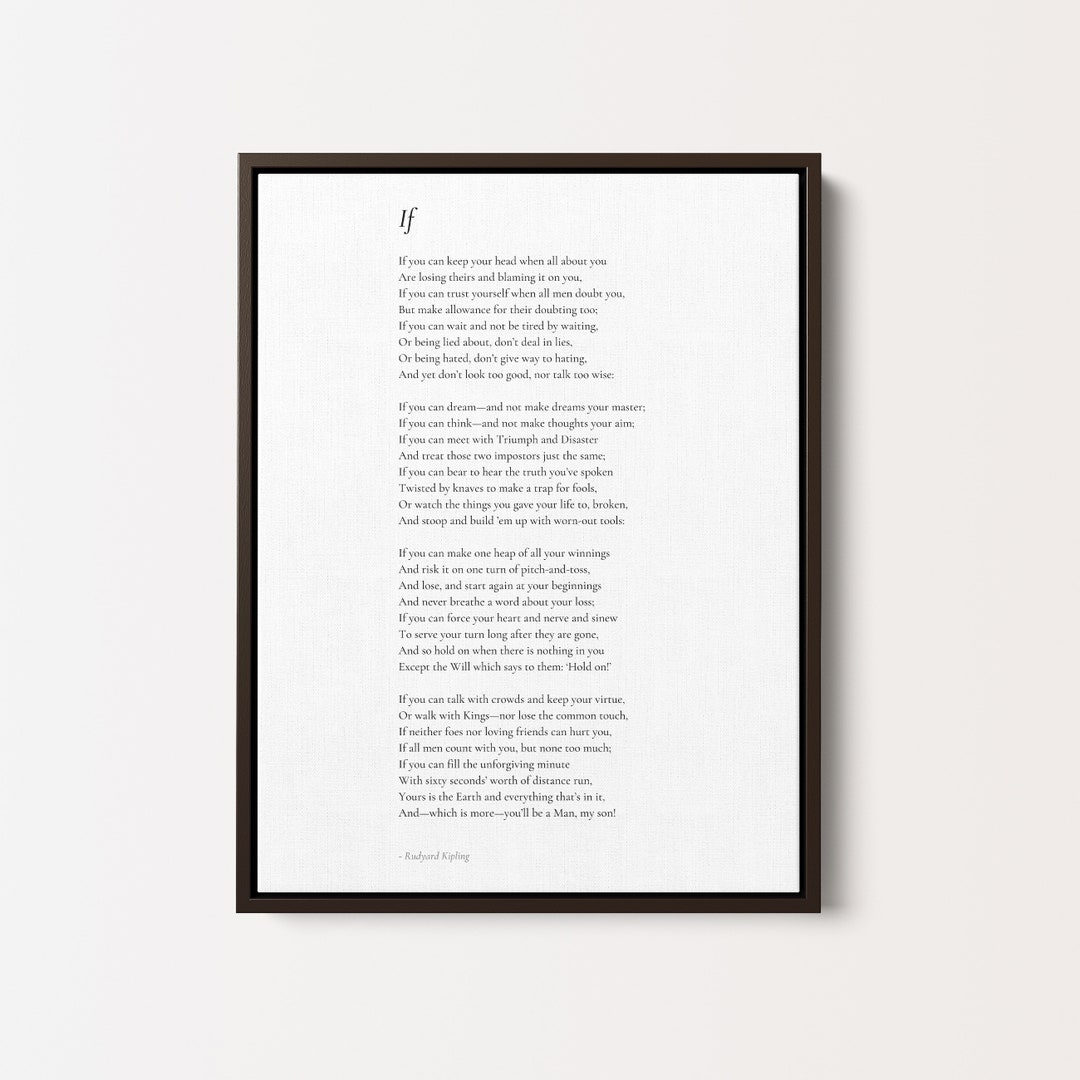 If by Rudyard Kipling Poem Canvas Print Premium Framed Canvas, Poetry ...