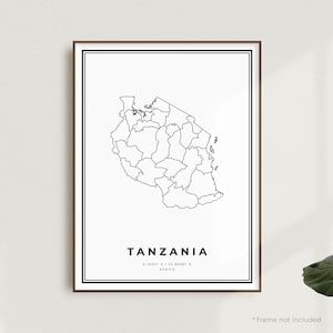 Mapa Tanzanii Wydruk, Mapa ulic Tanzanii Plakat, Afryka, Nowoczesna minimalistyczna mapa, Sztuka ścienna do biura, Prezent urodzinowy na parapetówkę | MW537