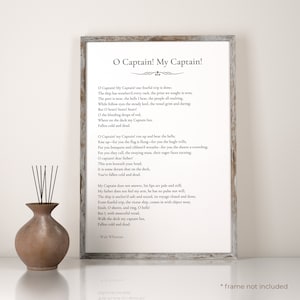 O Capitano! Mio Capitano! di Walt Whitman Poesia Stampa - Regalo di stampa di poesia, Poster di letteratura, Arte murale di poesia, Poster di poesia, Stampa di arredamento per la casa / PE07
