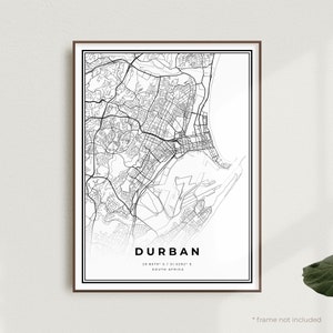 Durban Map Print, Durban Street Map Poster, South Africa, Modern Minimalist Map, Office Wall Art, Housewarming Birthday Gift | MW177