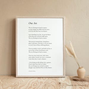 One Art di Elizabeth Bishop Poem Print - Stampa di poesia regalo, poster letterario, arte murale di poesie, poster di poesie, stampa di decorazioni per la casa / PE98