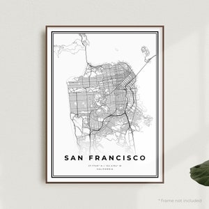 Impression de carte de San Francisco, plan des rues de San Francisco, Californie, carte minimaliste moderne, art mural bureau, cadeau d'anniversaire de pendaison de crémaillère | MU14
