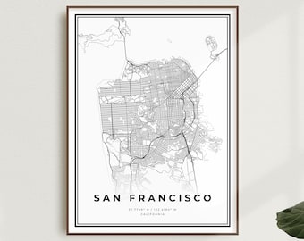 San Francisco Map Print, San Francisco Street Map, California, Modern Minimalist Map, Office Wall Art, Housewarming Birthday Gift | MU14