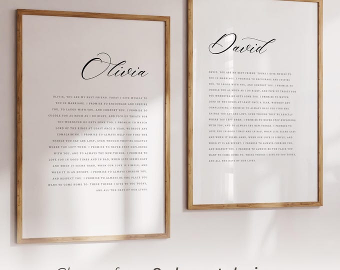 Personalized Wedding Vows Prints | 8 Custom Designs | Photo & Frame Vows Options