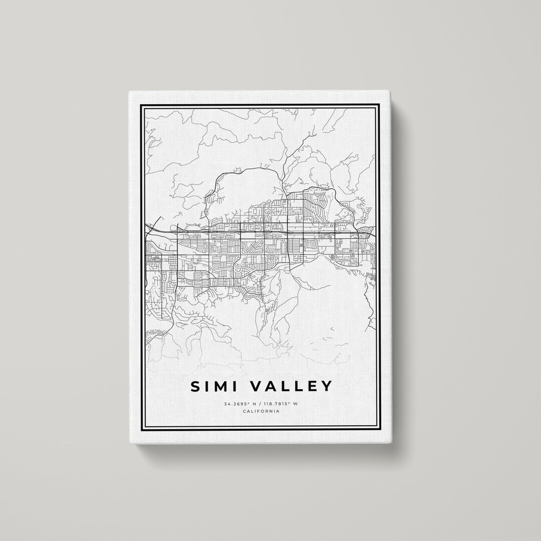 Simi Valley Map Print, Simi Valley Street Map Canvas, California ...